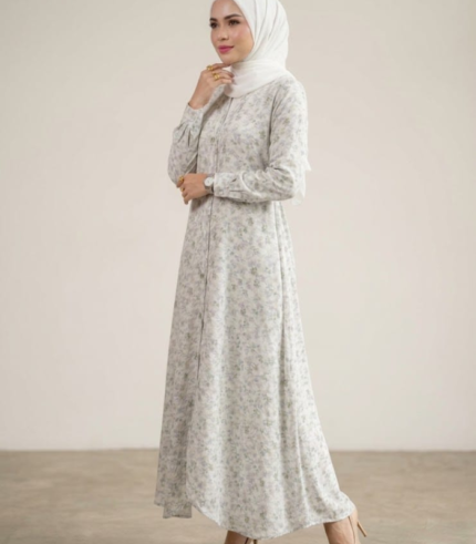 Hayahi Floral Printed Front-Button Abaya