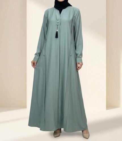 Sage Green Fabric Button Detail Abaya