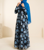 Blue Floral Chiffon Button-Down Abaya
