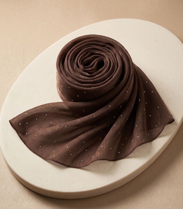 Chocolate Brown Shimmer Crinkle Organza Hijab