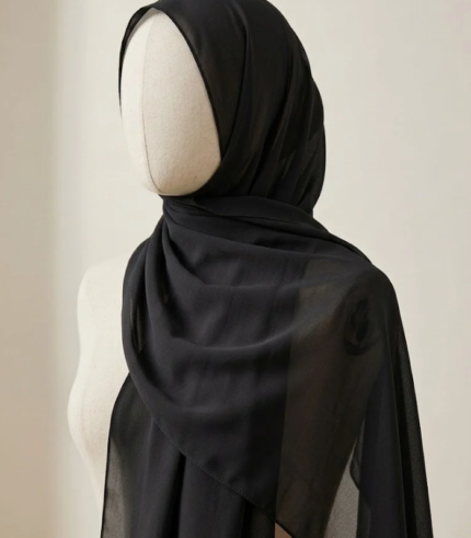 Deep Jet Black Chiffon Hijab
